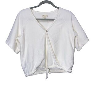 Madewell Drapey Ottoman Jacquard Wrap Top in white‎